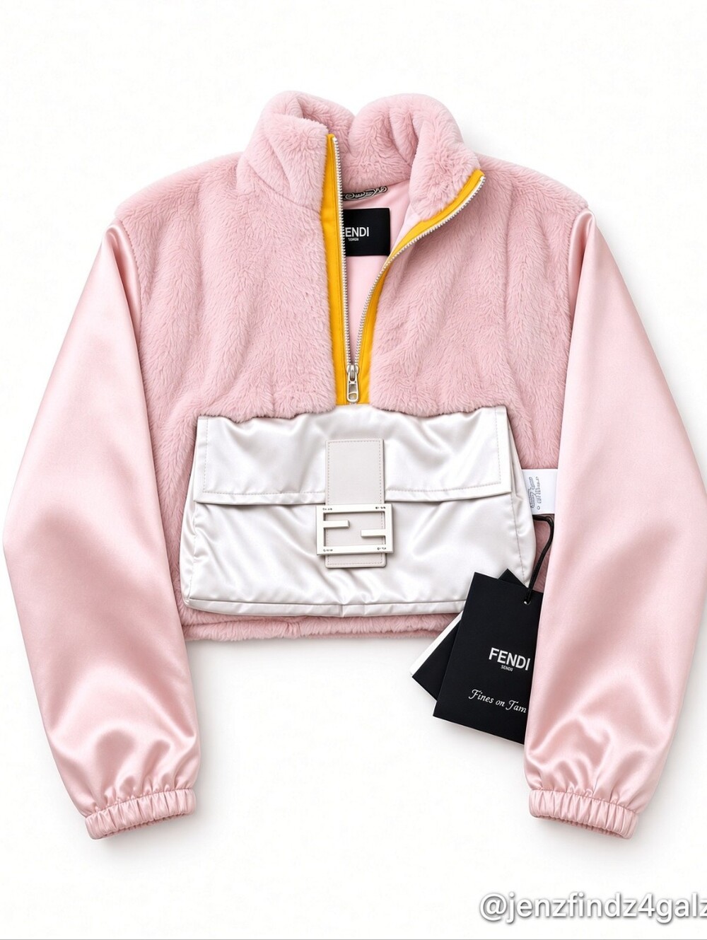 NWT Fendi Pink Mink Fur Cropped Pullover Anorak Baguette Pocket IT44 XL